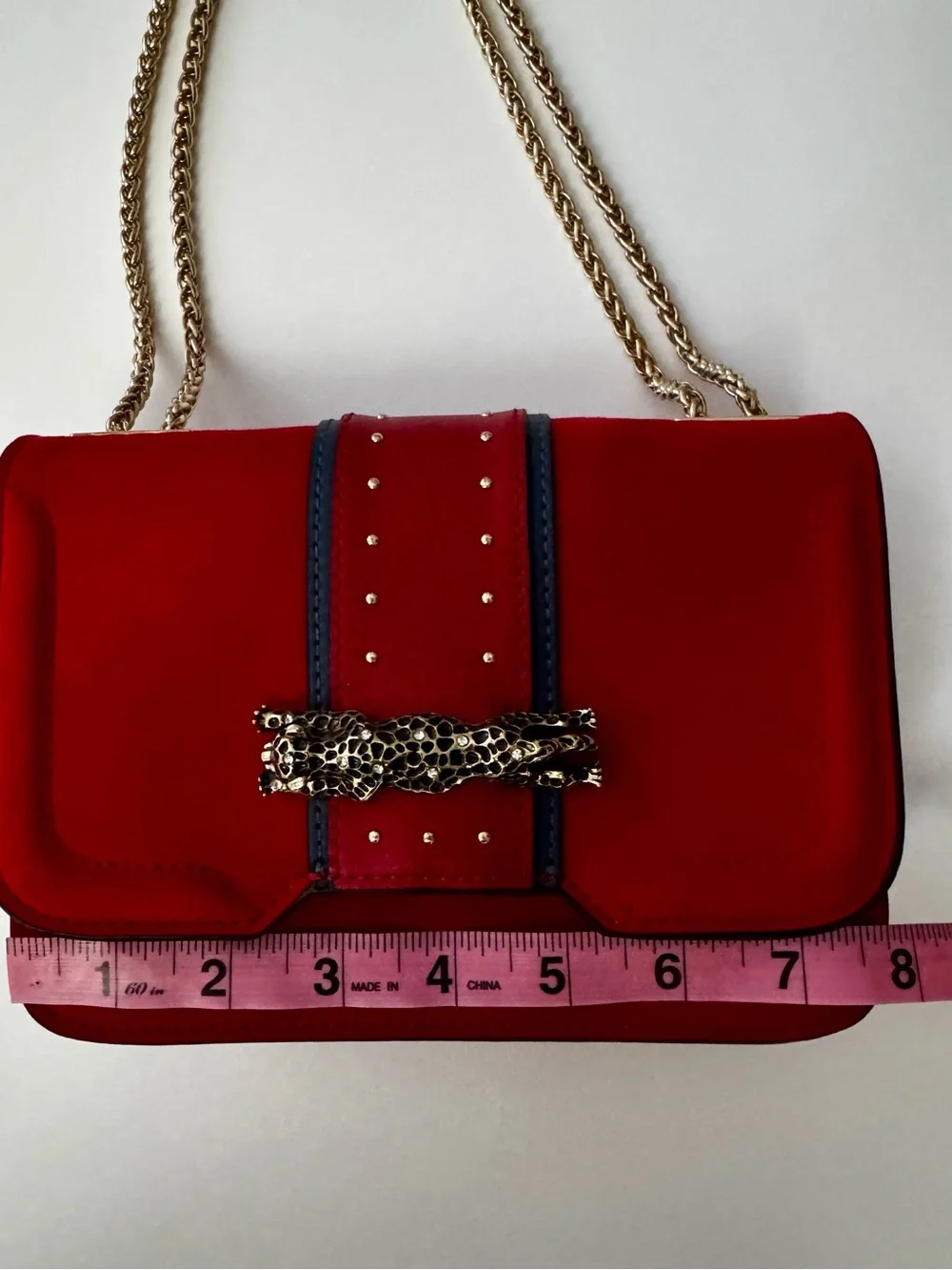 Topshop Red and Gold Panther Emblem Mini Shoulder Crossbody Bag